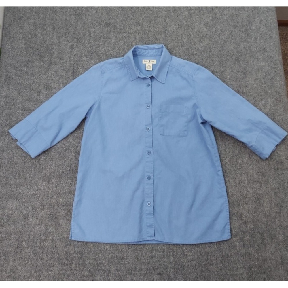 Duck Head Shirt Womens‎ PXS Blue 3/4 Sleeve Button Up Linen Cotton